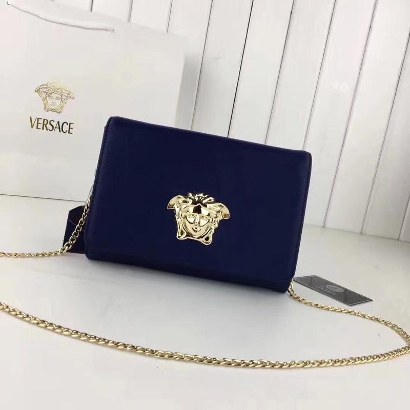 Versace Chain Handbags DBFG531 Plain Blue Gold Buckle
